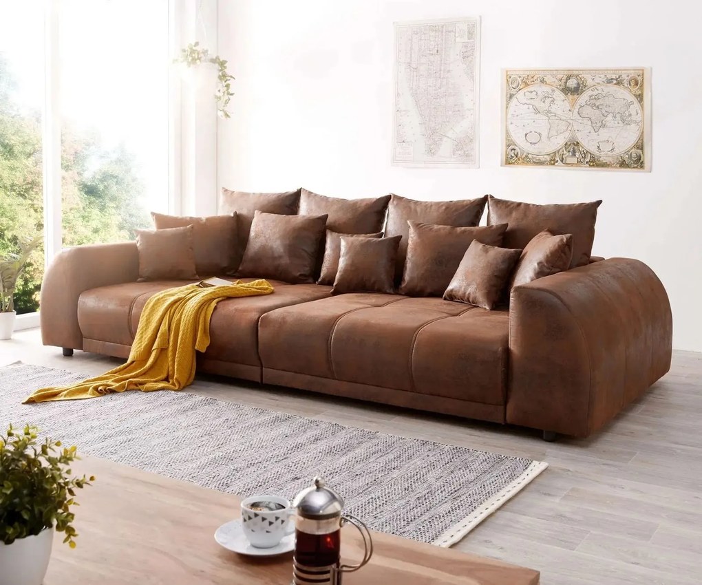 Canapea extensibilă dumonde cu 2 lăzi de depozitare si sezut confortabil din spuma high-density, Verona Madagaskar Brown 310x100 cm