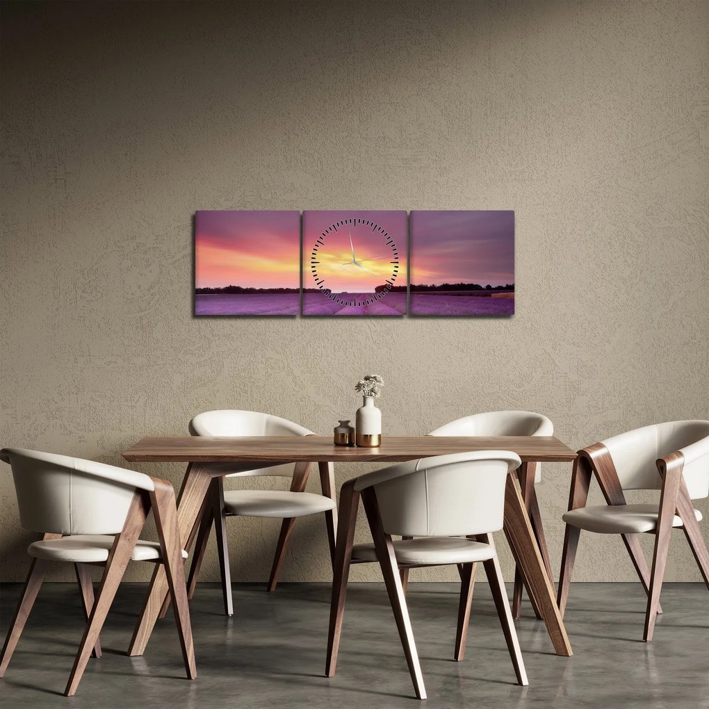 Tablou - Câmp de lavandă (cu ceas) (90x30 cm)