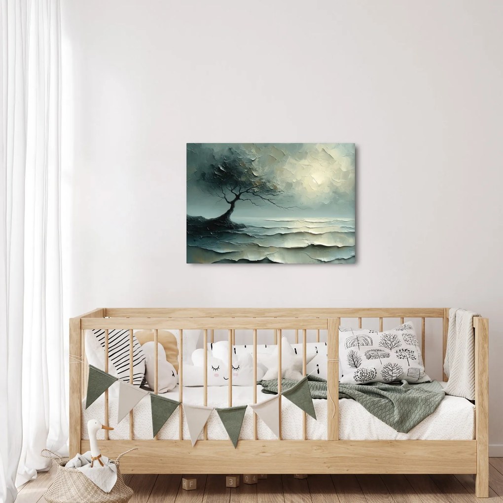 Tablou - pictură în ulei de un copac cu oceanul (70x50 cm)