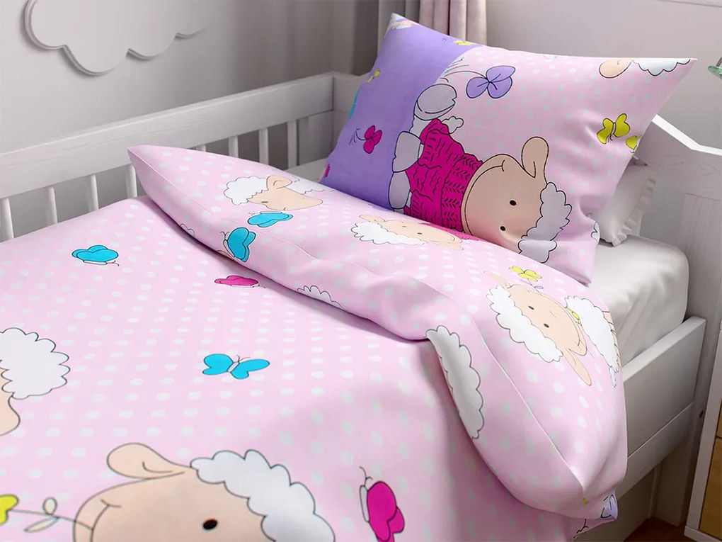 Lenjerie de pat din bumbac pentru patut OVECELE roz Dimensiune lenjerie de pat: 45 x 65 cm | 90 x 135 cm