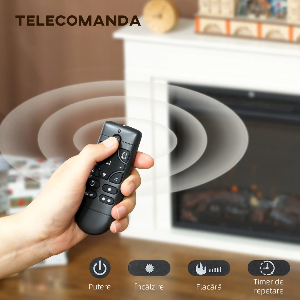 HOMCOM Șemineu Electric cu Flacără în 12 Culori, Telecomandă și Timer, 98x23.5x69.5 cm, Alb și Negru | Aosom Romania