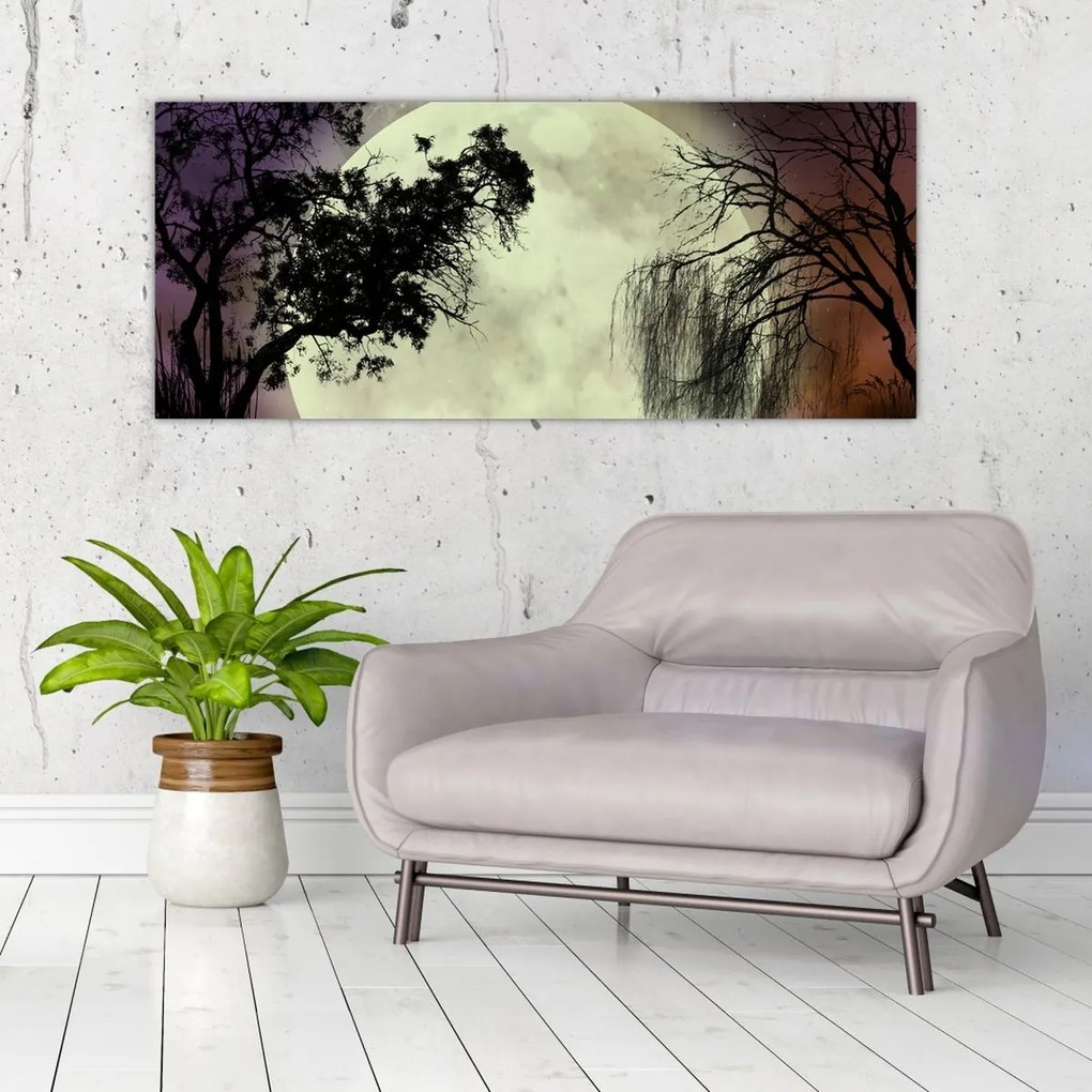 Tablou - Lună plină deasupra apei (120x50 cm)
