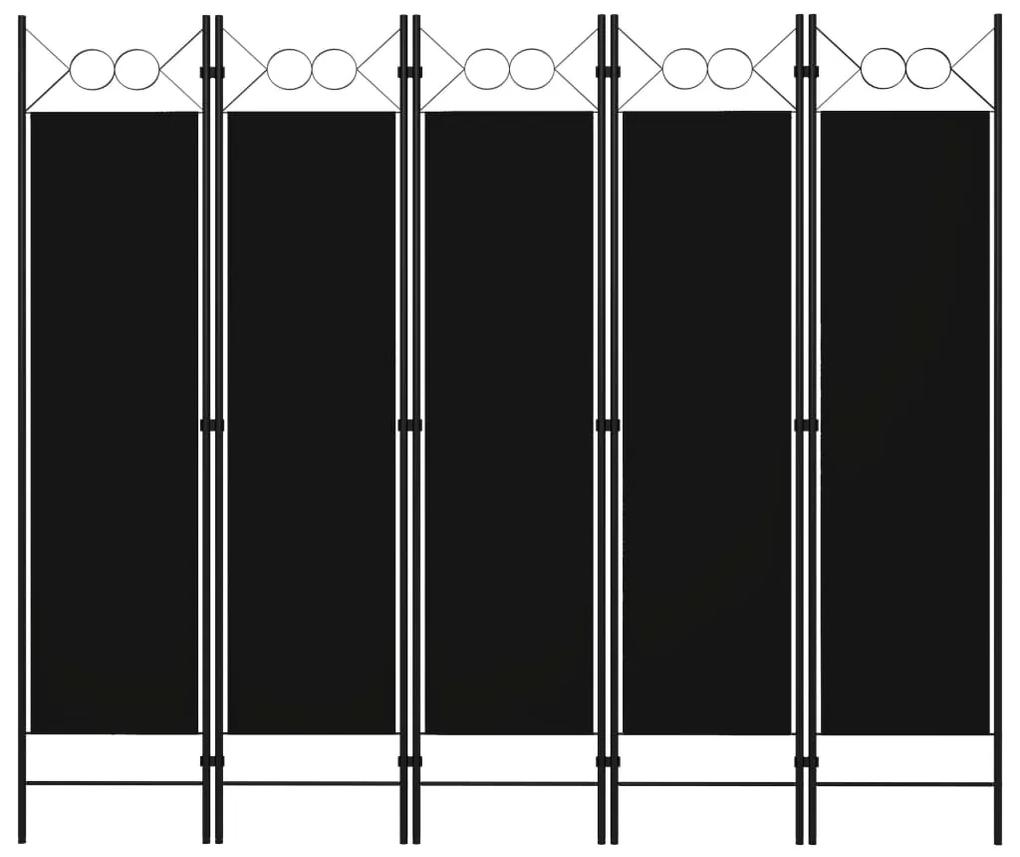 320710 vidaXL Paravan de cameră cu 5 panouri, negru, 200 x 180 cm