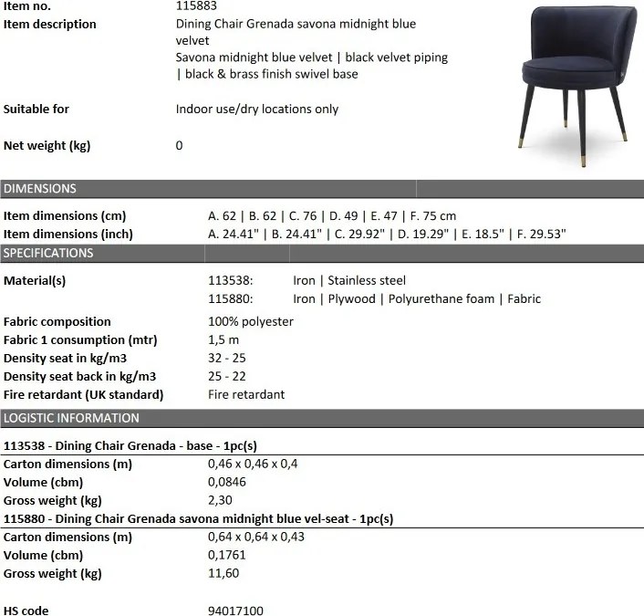 Scaun design LUX Grenada, savona albastru 115883 HZ