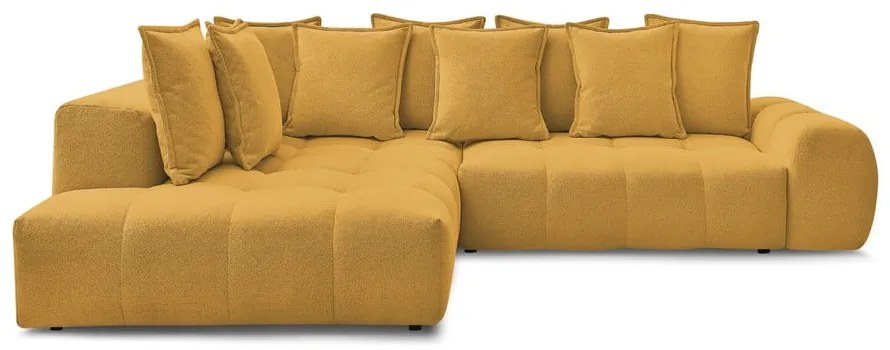 Colțar galben muștar extensibil/cu spațiu de depozitare cu tapițerie din chenille (cu colț pe partea stângă/în formă de ”L”) Everest – Bobochic Paris