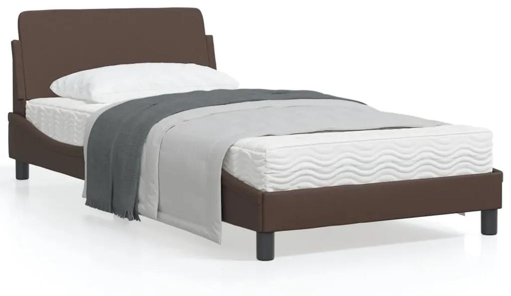 373140 vidaXL Cadru de pat cu tăblie, maro, 100x200 cm, piele ecologică