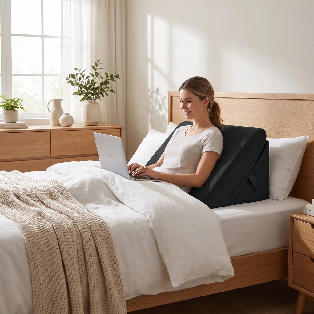 Perna multifunctionala 7-in-1 memory foam pliabila, cap/spate/picioare, Negru