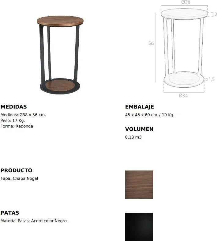 Masuta laterala moderna design LUX Wood and Black, 38cm