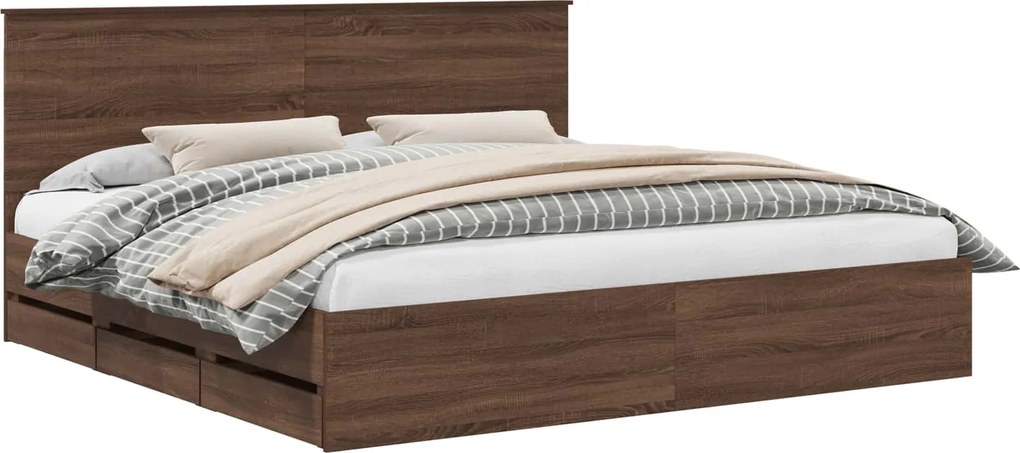 vidaXL Cadru de pat Stejar închis 200 x 200 cm Lemn Ingineresc