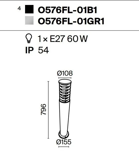 Stalp de exterior cu protectie IP54, Bronx gri H-79,6cm