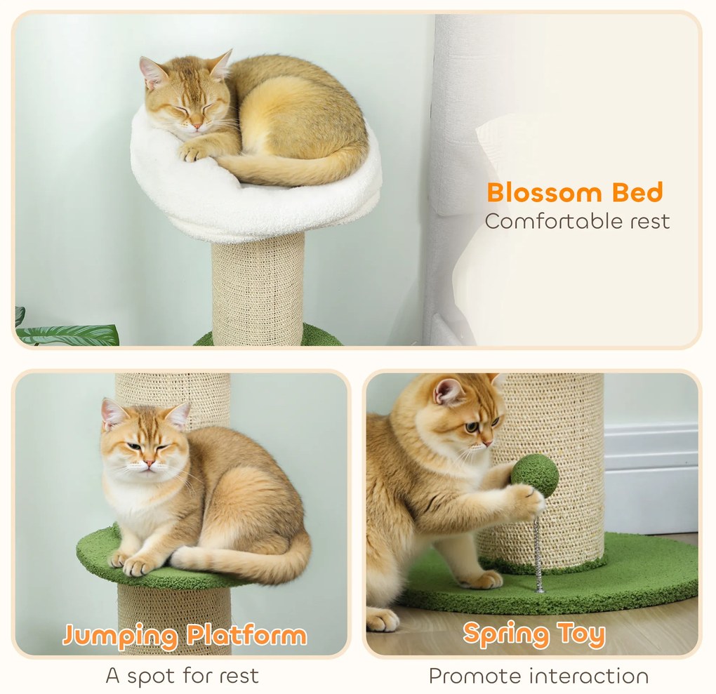 PawHut Ansamblu pentru Pisici, din Sisal și Pat în Formă de Floare Verde, 92cm | Aosom Romania