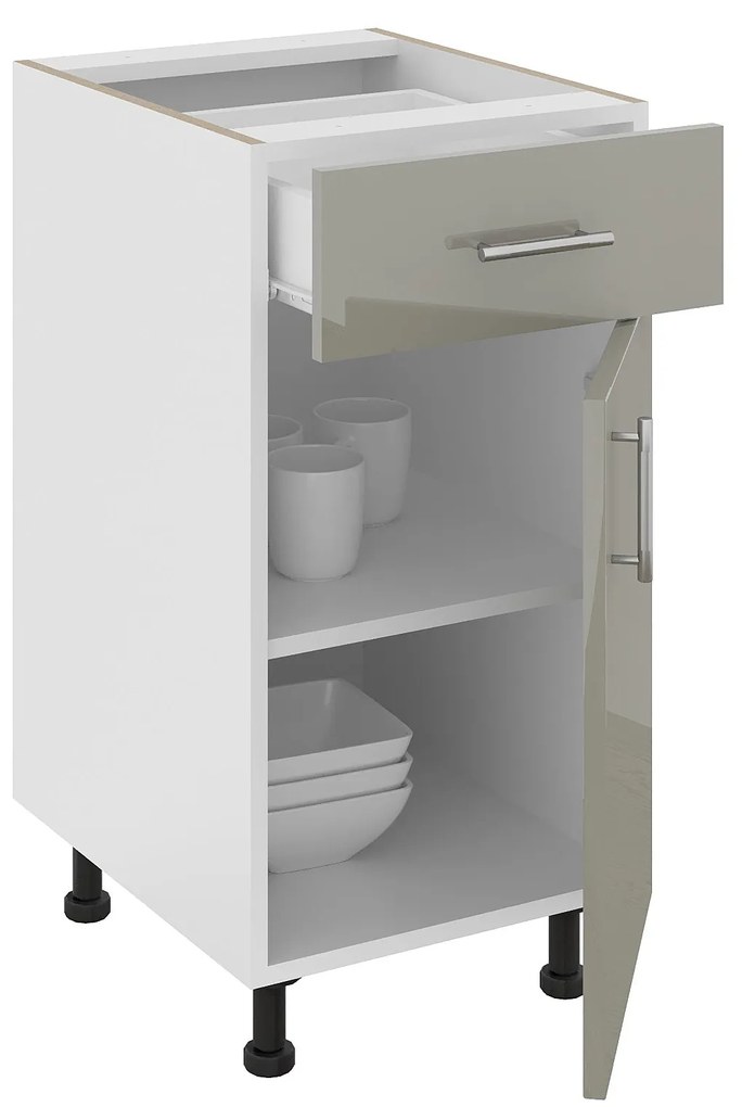 Corp Baza Karo, 1 Sertar, 1 Usa, Gri Lucios/Alb, MDF, 40 x 50 x 80 cm