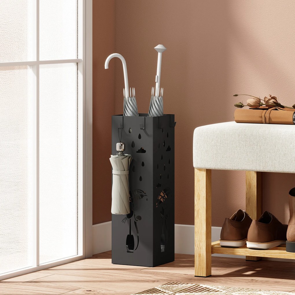 HOMCOM Suport pătrat pentru umbrele cu tavă, 15.5x15.5x49 cm, Negru | Aosom Romania