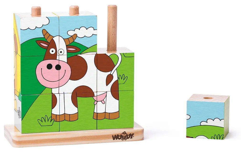 Puzzle din lemn cuburi - Imagini de stivuit 3 x 3