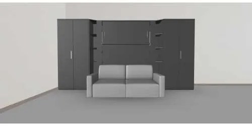 Set pat rabatabil dublu cu somiera inclusa NOVA cu canapea si 2 dulapuri Acordeon (100 cm) - Nova FULL Wardrobes & Case Double Sofa SET (150X200)