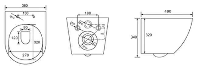 Set vas WC suspendat Fluminia Ricci Tornado spalare cu vartej 36 x 49 cm alb