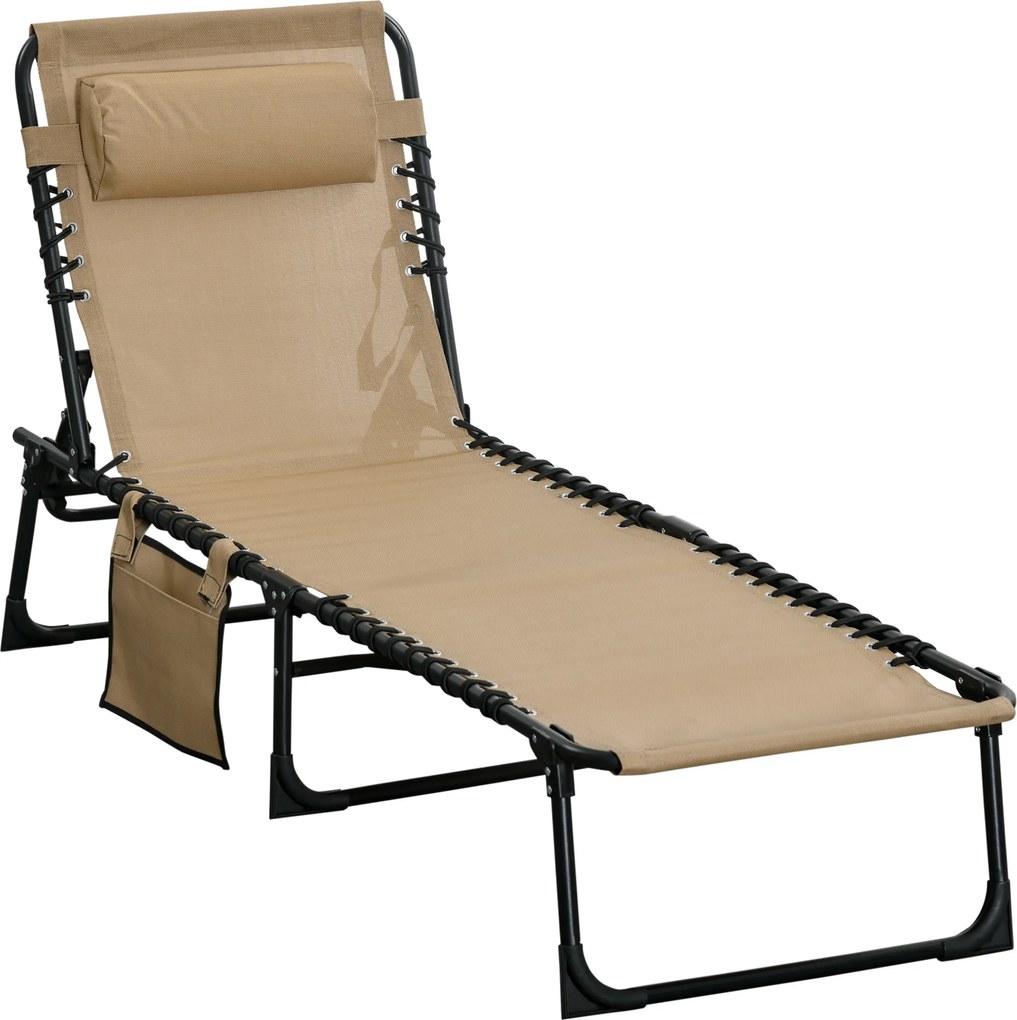 Outsunny Portable Sun Lounger, Folding Camping Bed 5-position Adjustable Grey | Aosom Romania