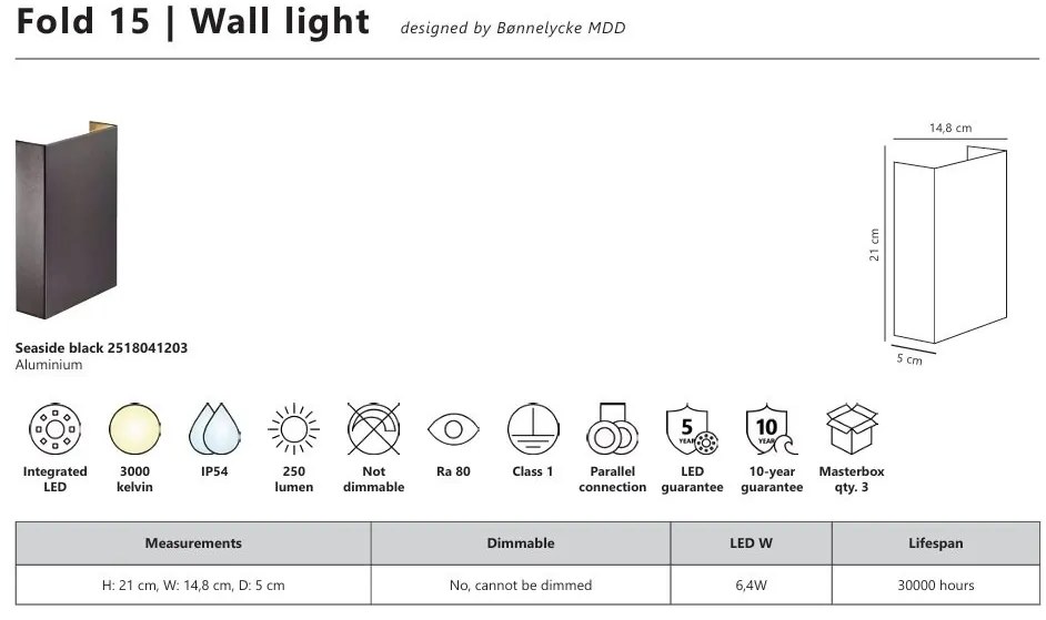 Aplica LED exterior cu iluminat sus si jos IP54 Fold 15 Seaside black