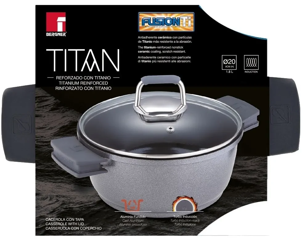 Oala marmorata cu capac 20 cm Titan Bergner BG-7934-GY