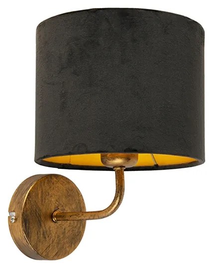 Lampă de perete vintage aurie cu abajur din catifea neagră - Matt