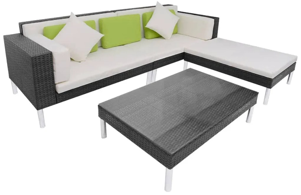 vidaXL Set mobilier de grădină cu perne, 4 piese, negru, poliratan
