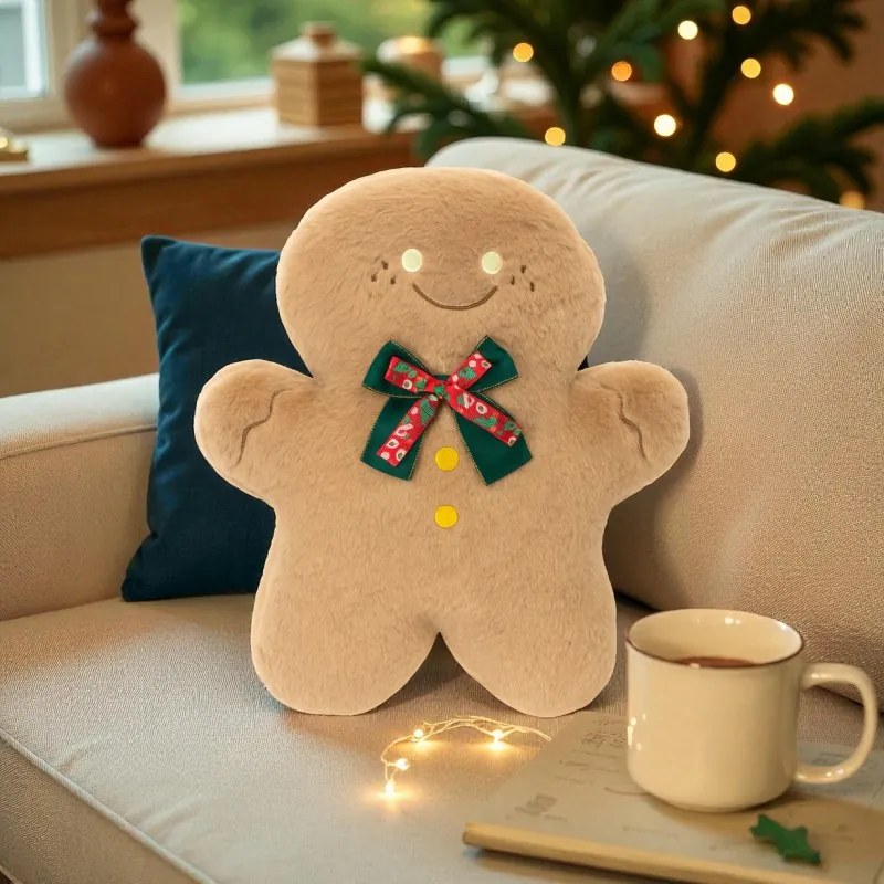 Perna decorativa din catifea in forma de turta dulce GINGERBREAD, bejă