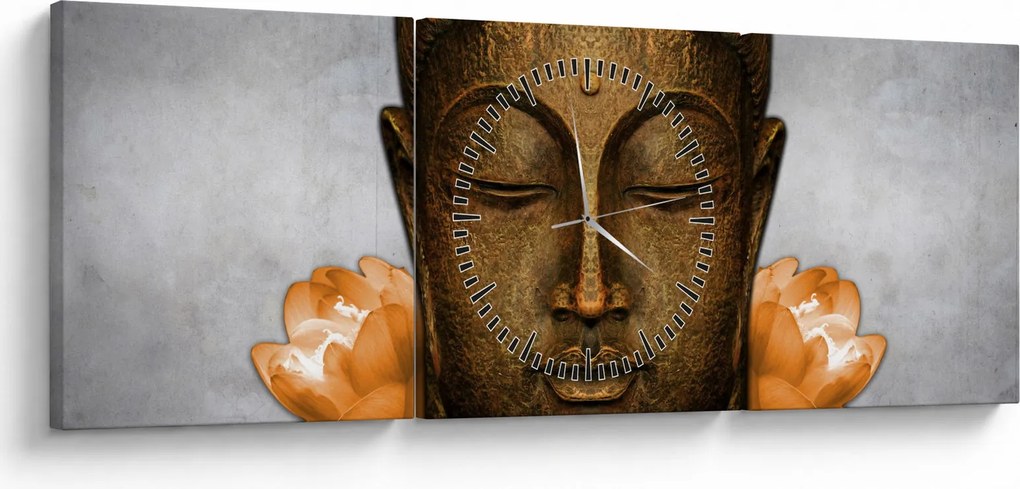 Tablou cu statuie cu detaliu a feței (cu ceas) (90x30 cm)