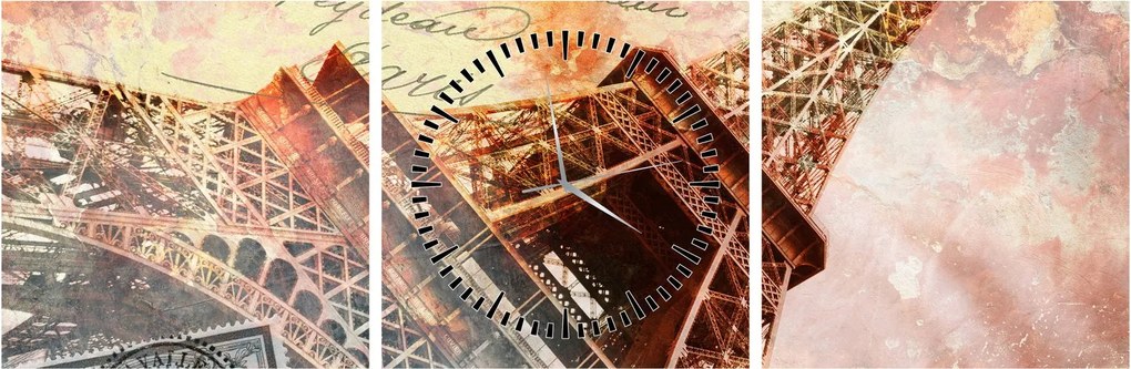 Tablou - Turnul Eiffel în stil vintage (cu ceas) (90x30 cm)