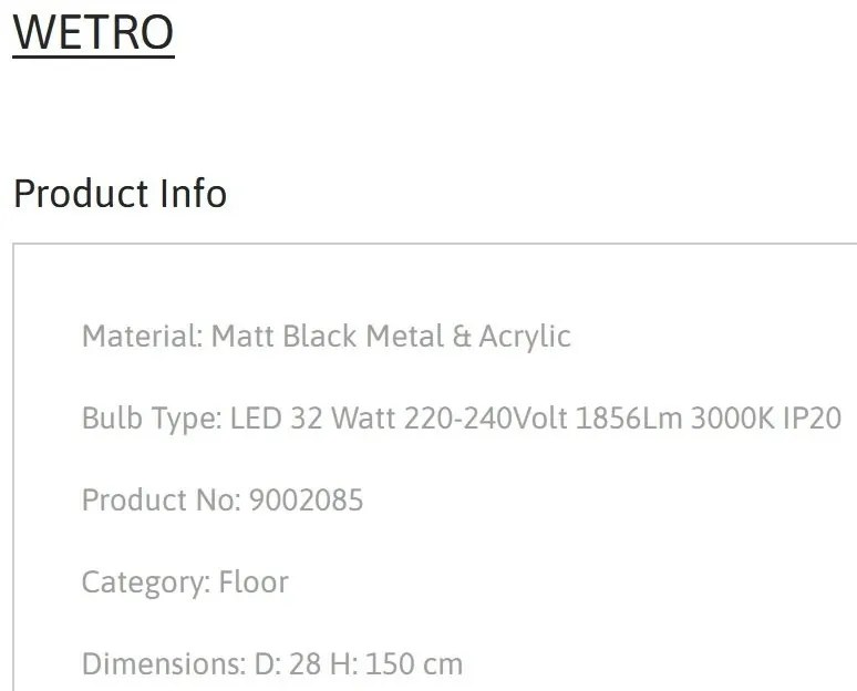 Lampa de podea LED moderna stil minimalist WETRO negru