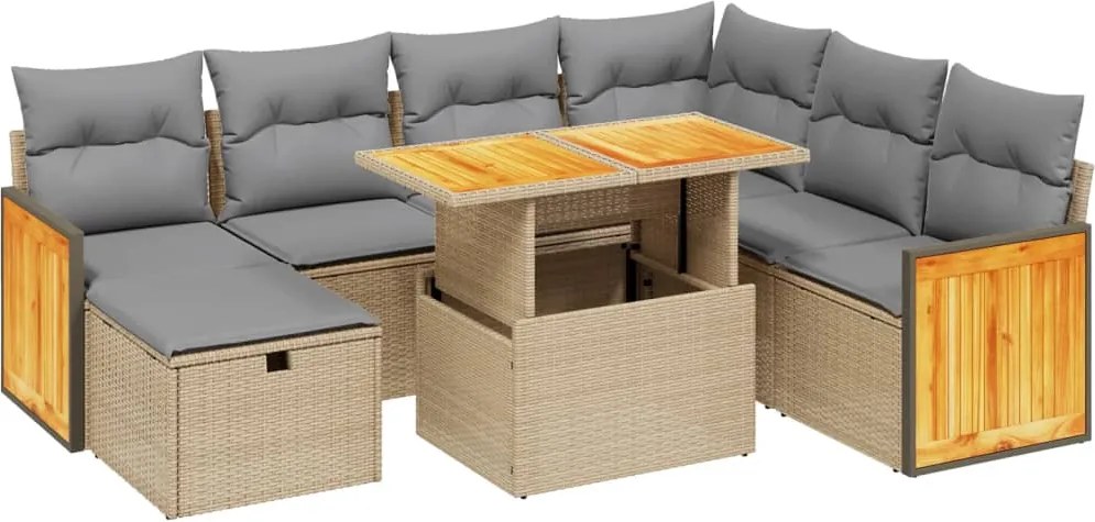 vidaXL Set canapele de grădină, 8 piese, cu perne, bej, poliratan