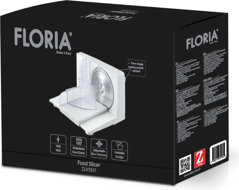 Feliator electric Floria ZLN1931 pentru alimente, 150W, lama detasabila otel inoxidabil 170mm, ajustare taiere intre 0 si 15mm