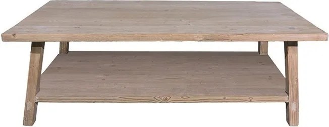 Măsuță de cafea dreptunghiulară din lemn reciclat, natur, cu raft și picioare înclinate, 40 x 120 x 60 cm, „Anatole”