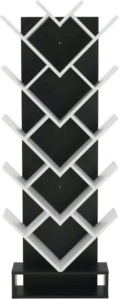 Biblioteca VEVEY, alb/negru, PAL melaminat, 59x22x150 cm