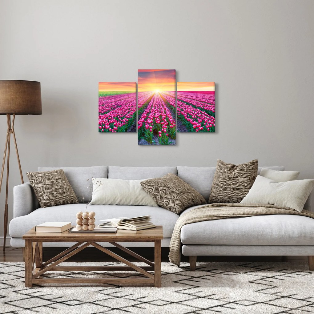 Tablou cu câmp de lalele cu soare (90x60 cm)