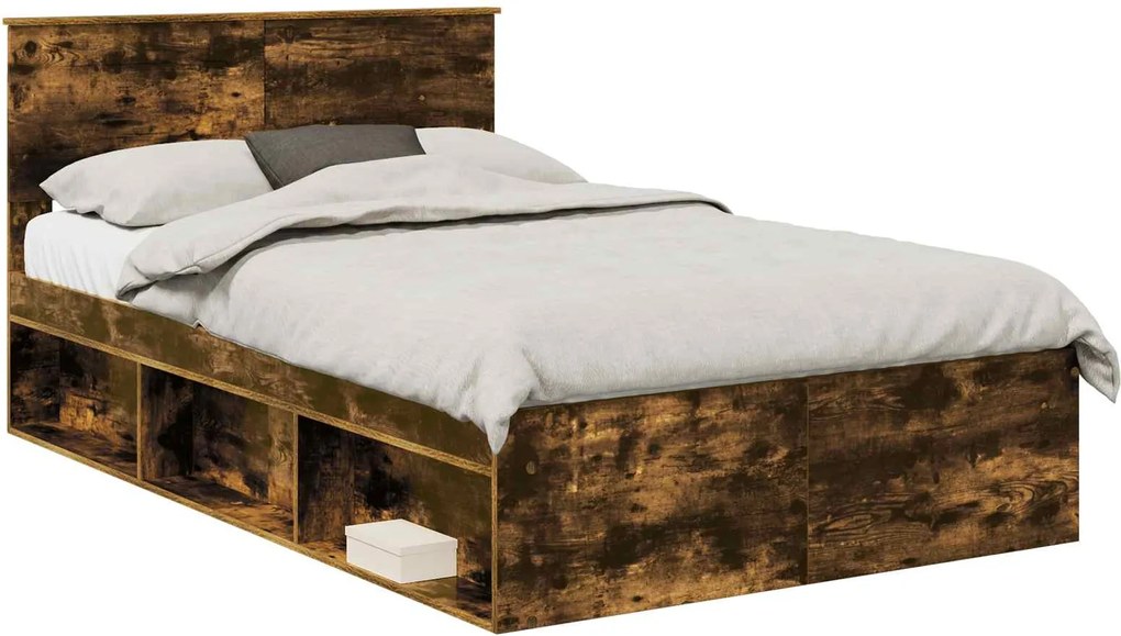 vidaXL Cadru de pat Stejar fumuriu 120 x 190 cm Lemn compozit