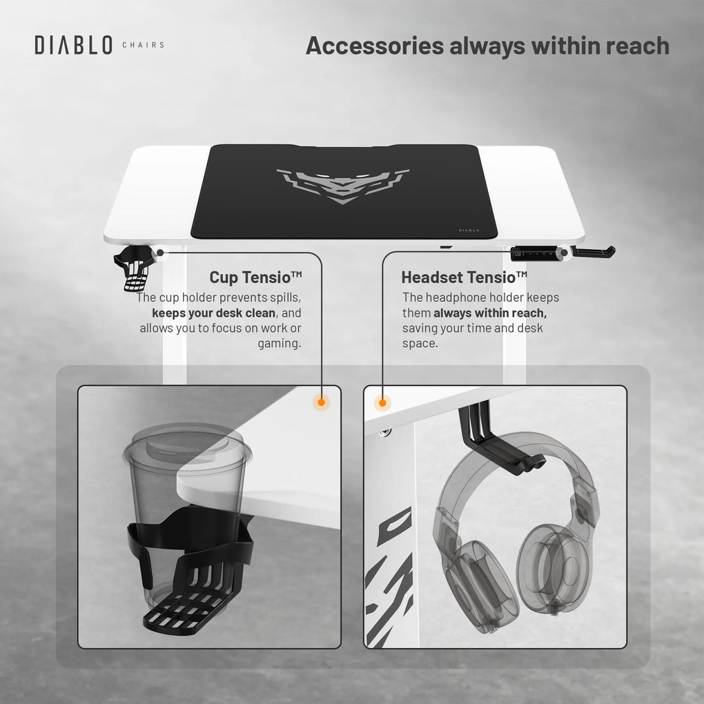 Birou reglabil pe înălțime Diablo X-Tensio 1100 alb