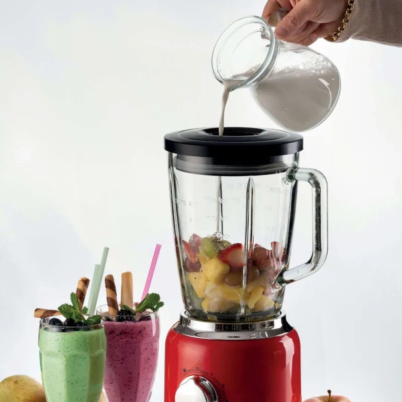 Blender MODERNA 0585/00, 1000W, 4 lame, 1,5 L, 4 viteze + pulse, Cana din sticla, Rosu