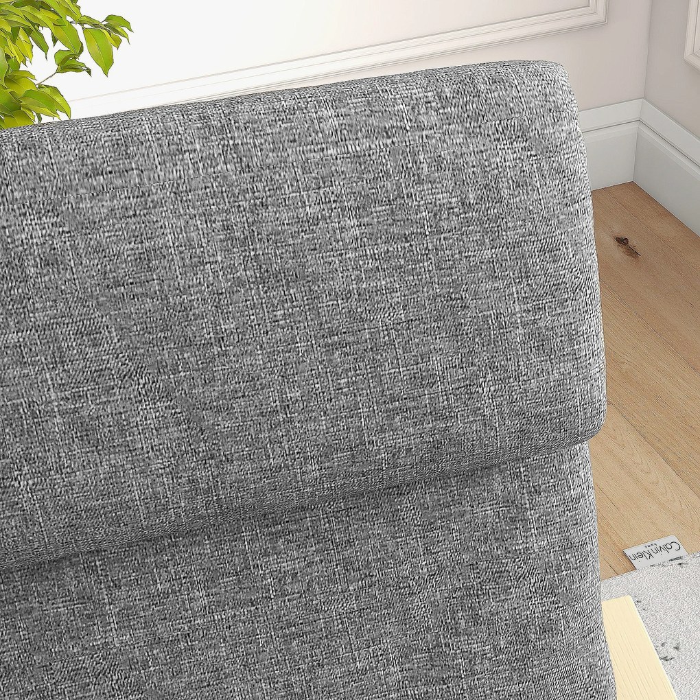 HOMCOM Fotoliu cu suport pentru gât și brațe, material de acoperire similar cu inul, structură din lemn, Gri + Natural | Aosom Romania