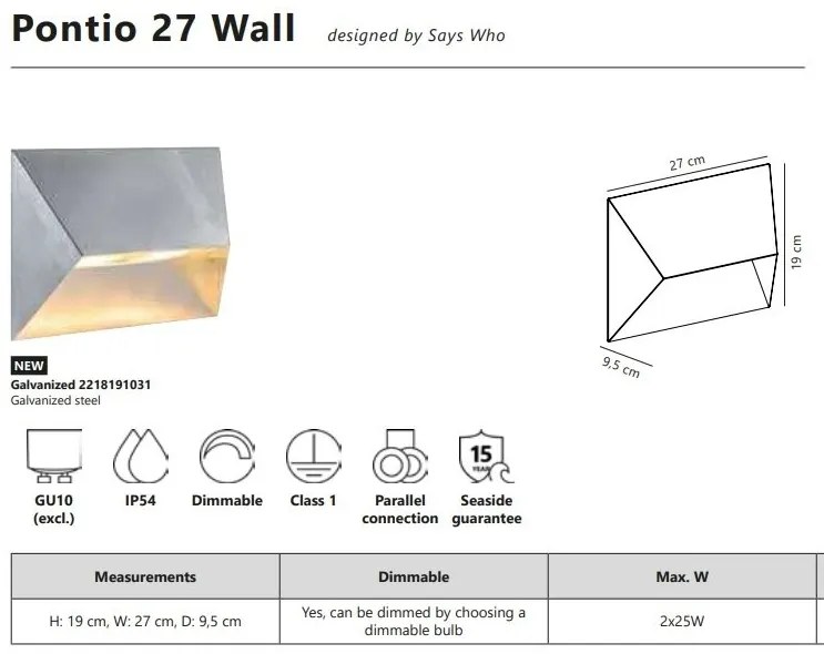 Aplica de perete iluminat exterior IP54 Pontio 27 otel galvanizat