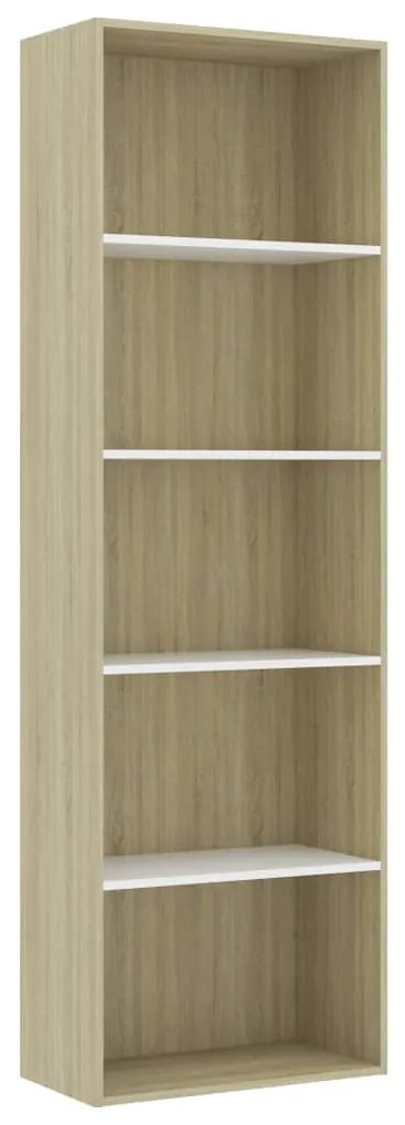 800995 vidaXL Bibliotecă cu 5 rafturi, alb & stejar sonoma, 60x30x189 cm, PAL