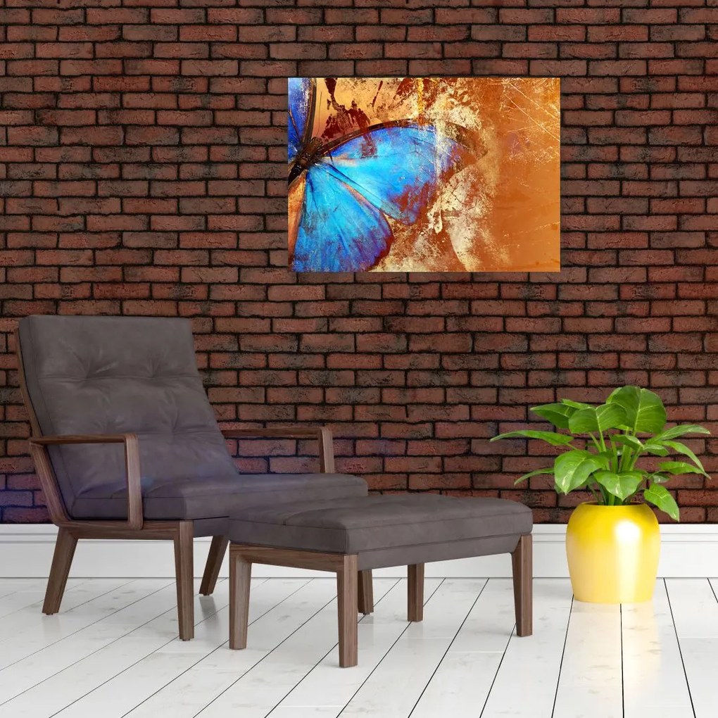 Tablou pe sticlă - Fluture albastru (70x50 cm)