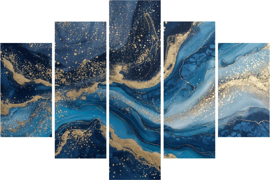 Tablou - Marmură abstractă albastru-aurie (150x105 cm)