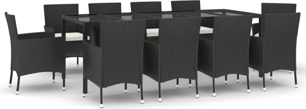 vidaXL Set mobilier de exterior cu perne, 11 piese, negru, poliratan