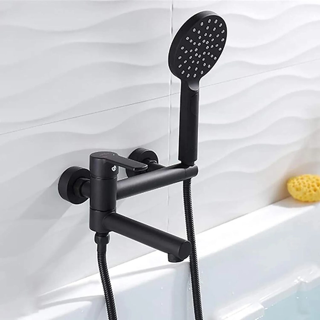 Baterie cu Pară și Furtun Negru – Design modern și elegant pentru un duș confortabil și rafinat.