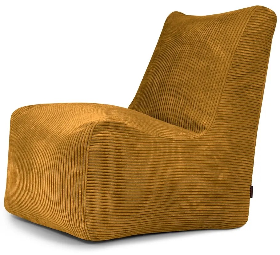Fotoliu bean bag galben muștar cu tapițerie din catifea reiată Seat Lounge – SLOWDOWN