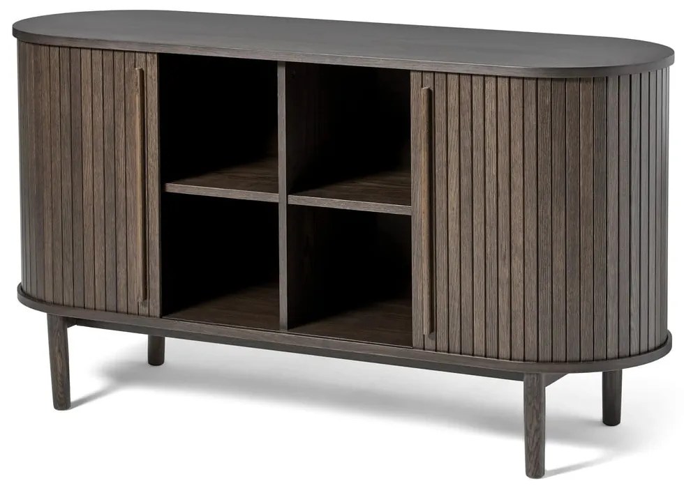 Comodă maro cu aspect de lemn de stejar cu ușă glisantă 140x76x45 cm Meta – Unique Furniture