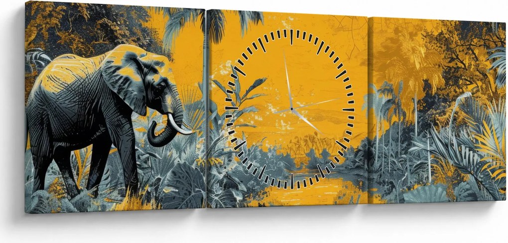 Tablou - Elefant în natură (cu ceas) (90x30 cm)