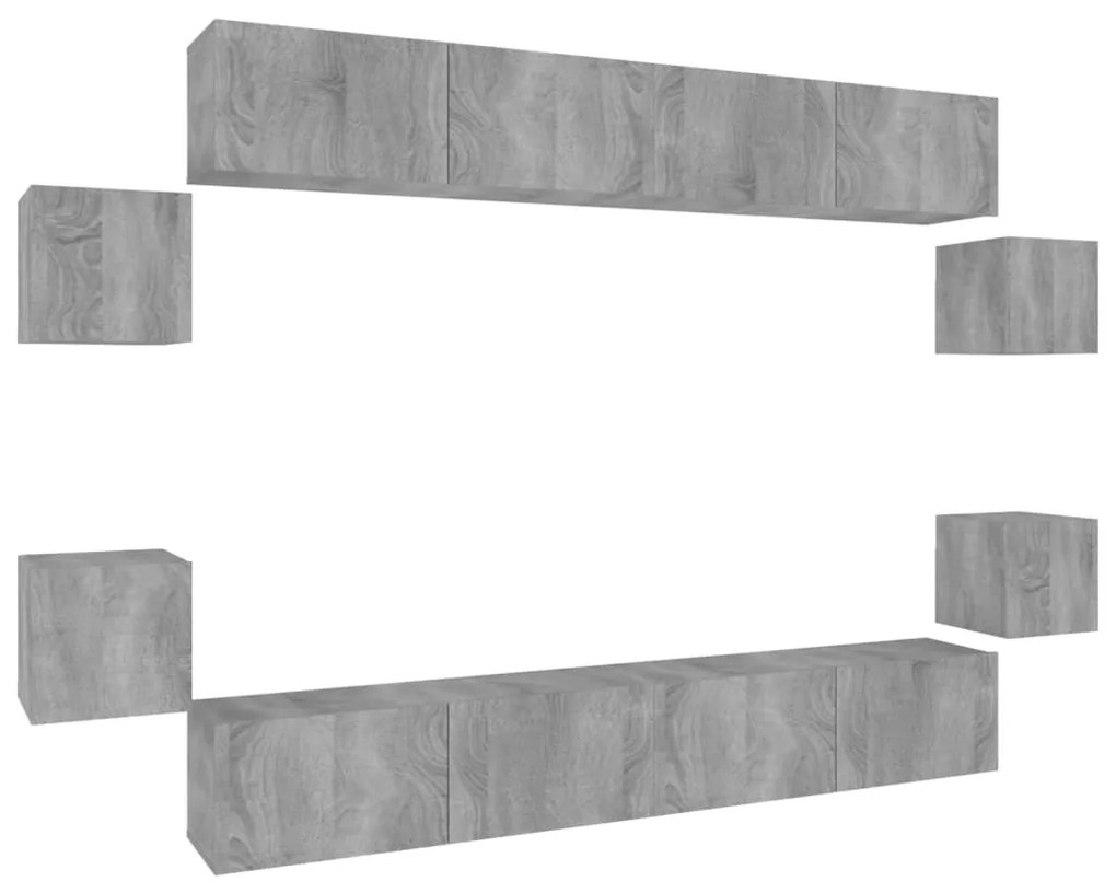 3114228 vidaXL Set dulap TV, 8 piese, gri sonoma, lemn prelucrat