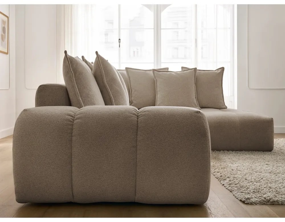 Colțar taupe extensibil/cu spațiu de depozitare cu tapițerie din chenille (cu colț pe partea dreaptă/în formă de ”L”) Everest – Bobochic Paris