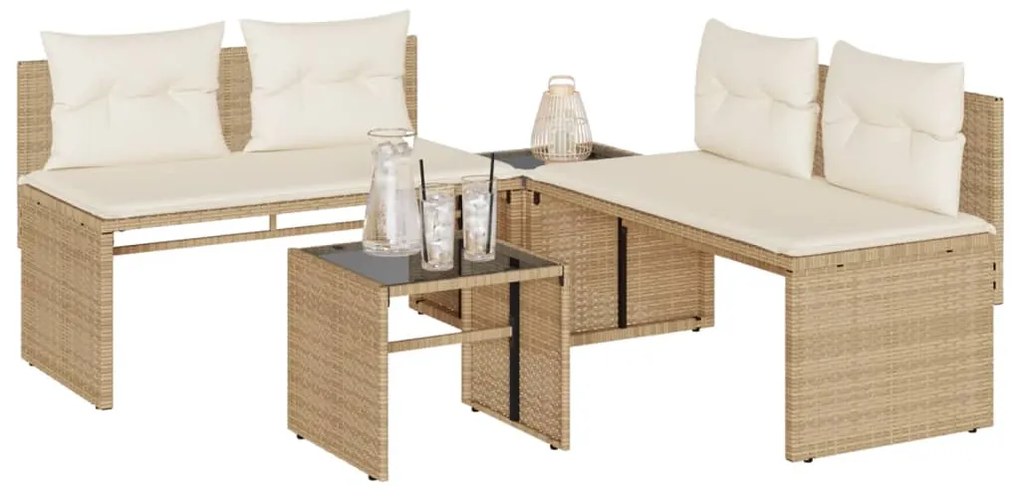 vidaXL Set canapele de grădină, 4 piese, cu perne, bej, poliratan